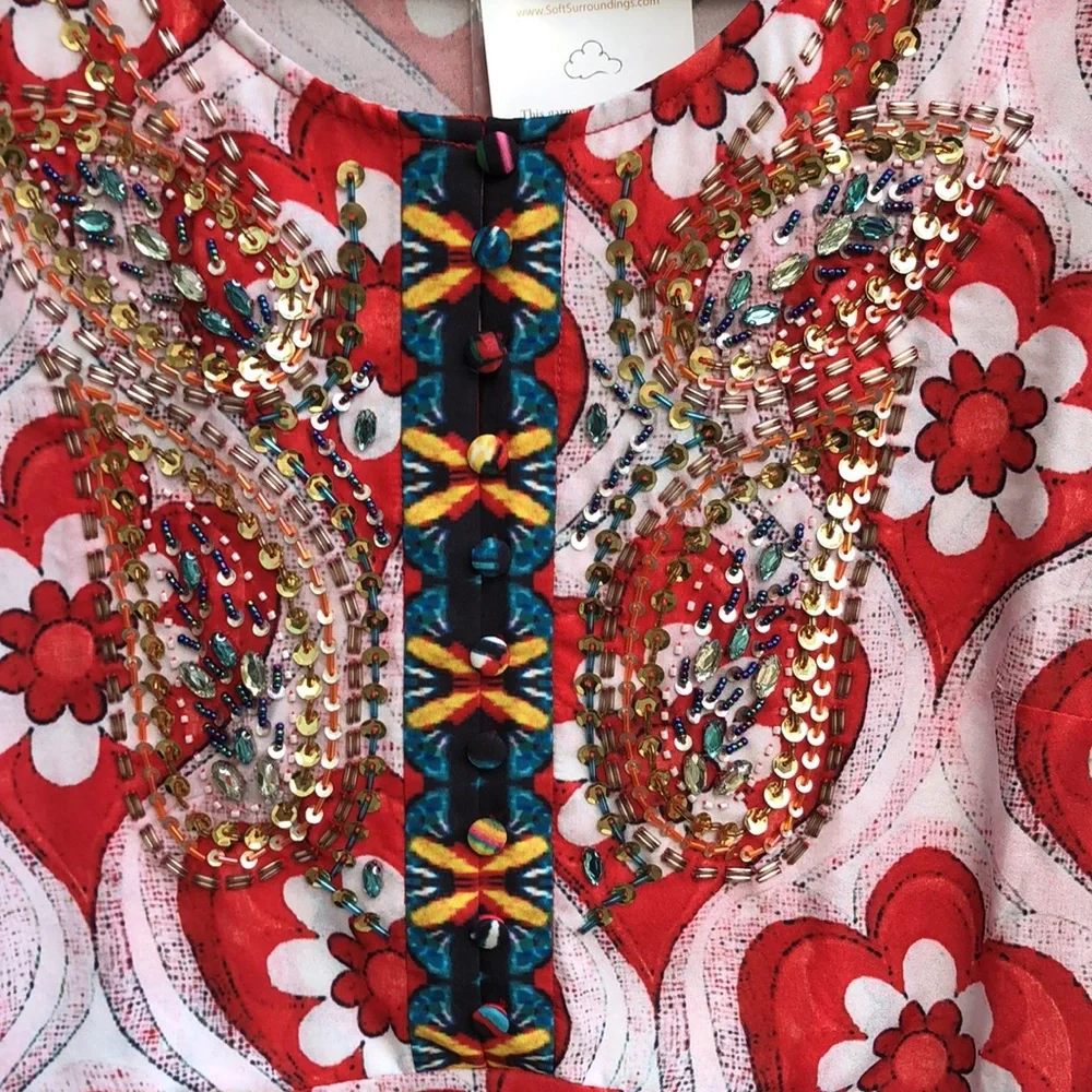 NWT! - SOFT SURROUNDINGS Hand Beaded Pocketed Tunic Dress - Picture 8 of 15